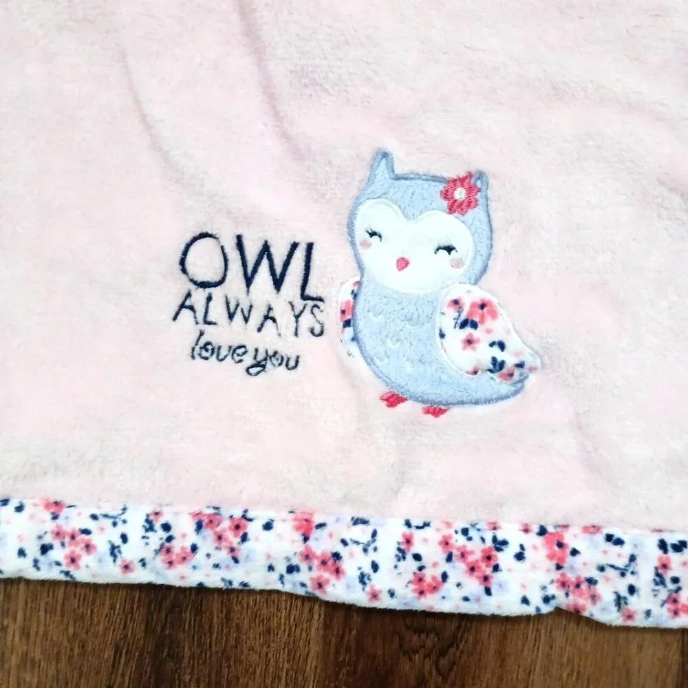 Carters Owl Always Love You Pink Baby Blanket Floral Trim Lovey 29‎ x 39